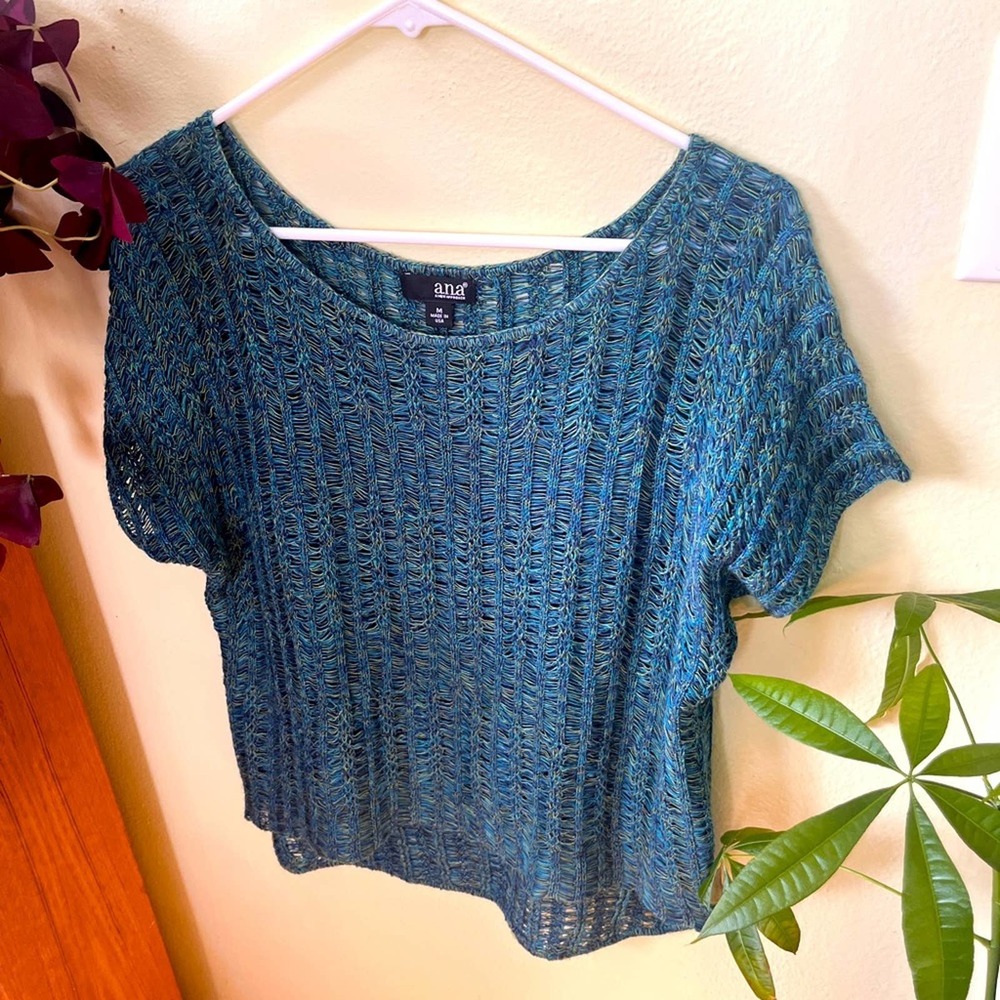 Ana Turquoise Flowy Knit Top, Size Medium